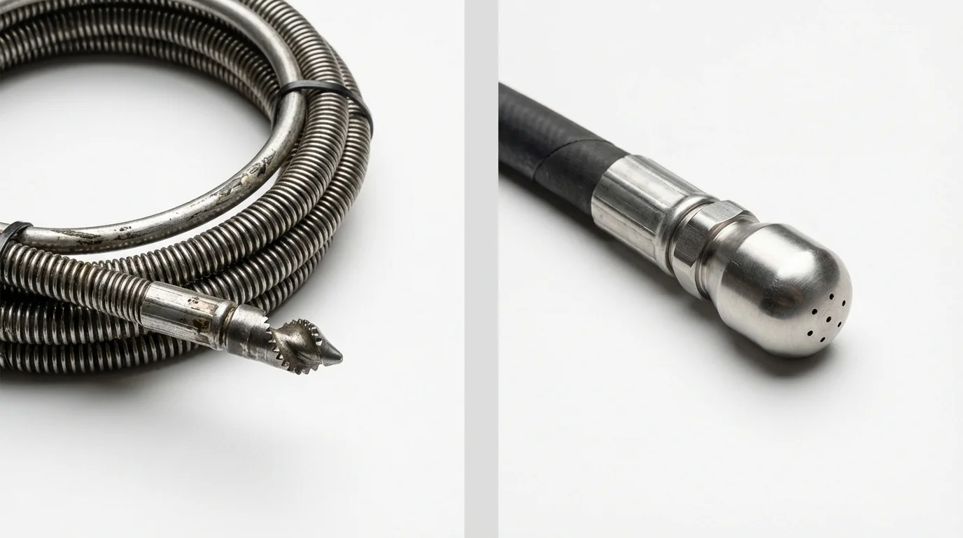 Drain snake cable and hydro jetting nozzle used for drain cleaning in Kalama, WA