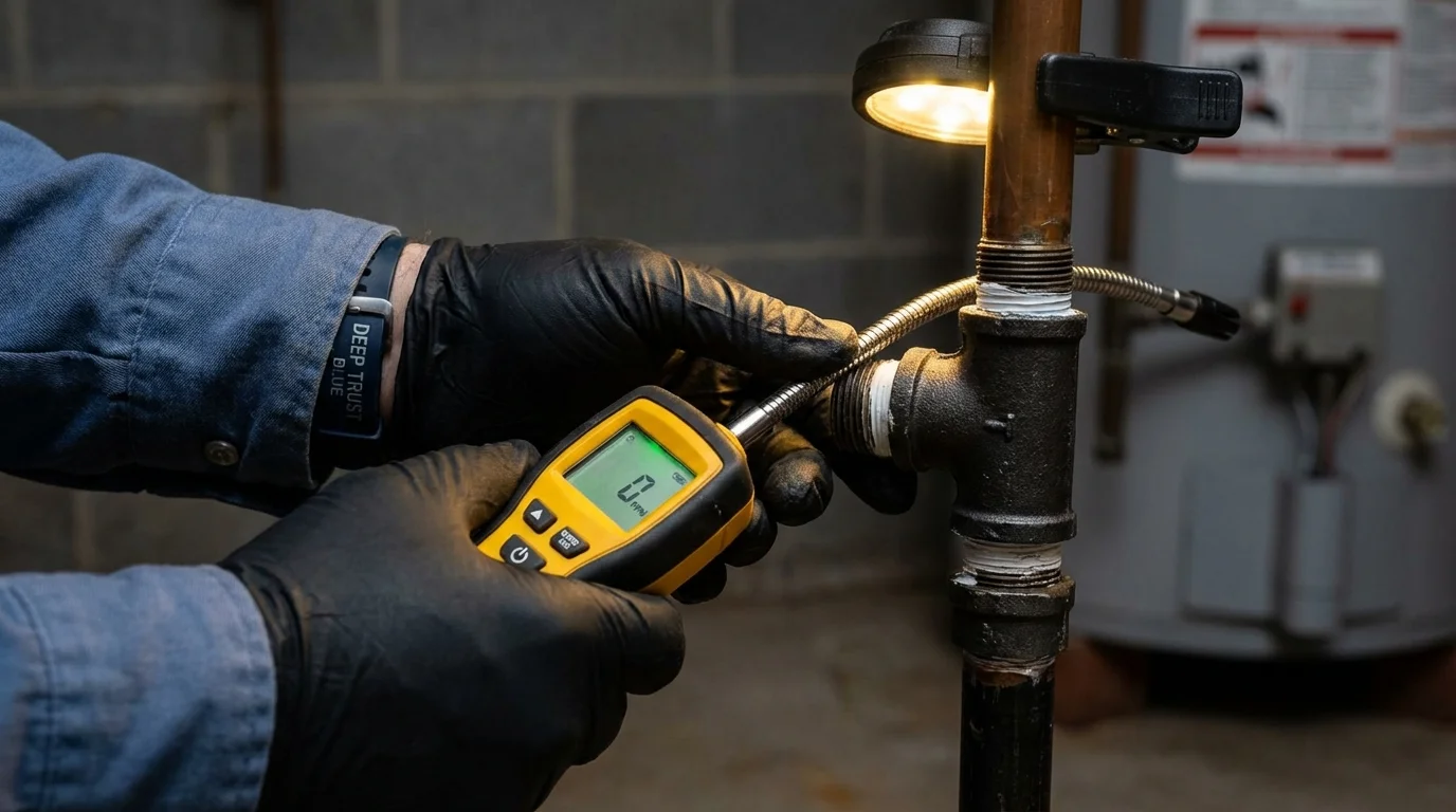Gas leak detection with electronic sniffer by Johns Plumbing LLC in Kalama