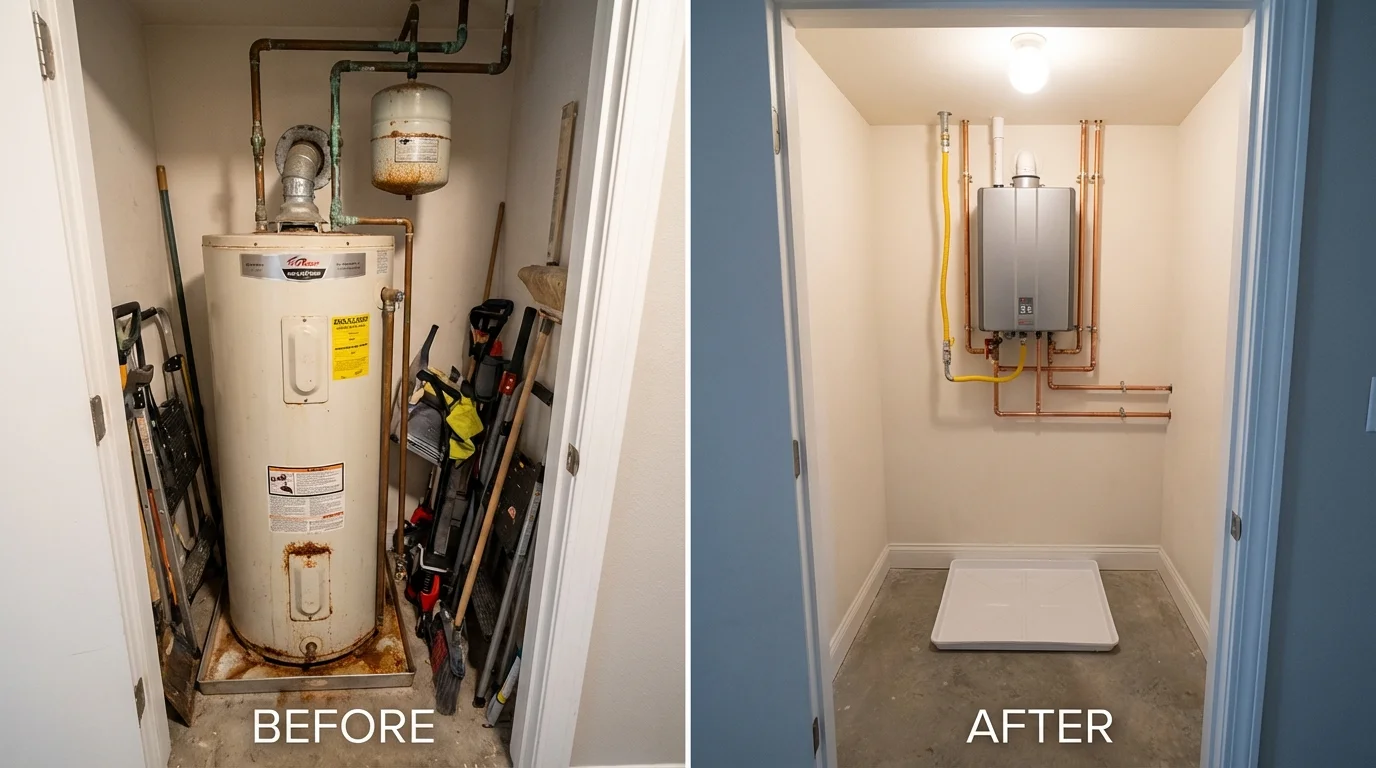 Tank water heater versus wall-mounted tankless unit comparison for Kalama, WA homeowners